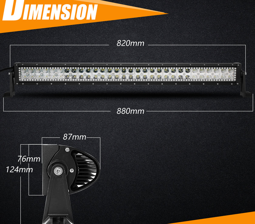 32 Inch 180W 18000LM Straight Double Row Spot Flood LED Light Bar with RGB Halo Ring