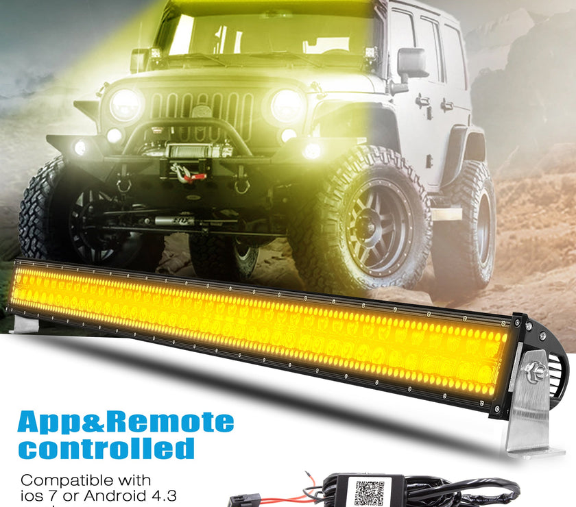 Nicoko Amber White Straight Led Light Bar 120w 22inch RGB Multicolor Chase Halo Over 200 Modes Controlled by App&Remote for Off Road Truck Polaris Razor Trucks SUV IP68 Waterproof