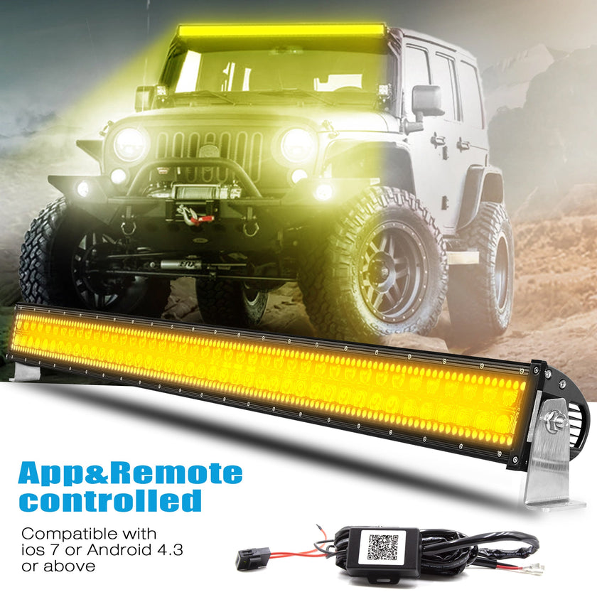 Nicoko Amber White Straight Led Light Bar 120w 22inch RGB Multicolor Chase Halo Over 200 Modes Controlled by App&Remote for Off Road Truck Polaris Razor Trucks SUV IP68 Waterproof