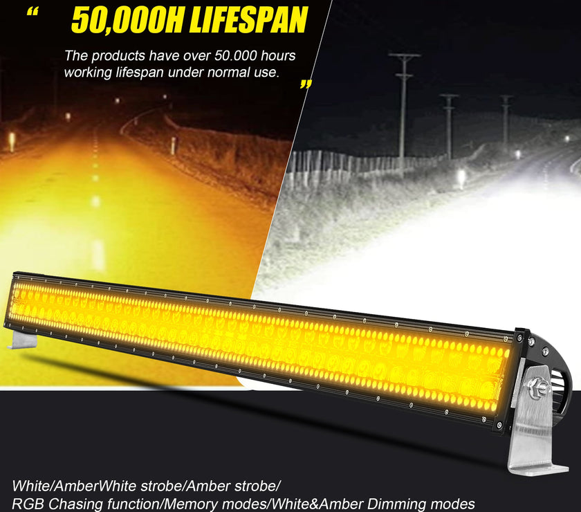 Nicoko Amber White Straight Led Light Bar 120w 22inch RGB Multicolor Chase Halo Over 200 Modes Controlled by App&Remote for Off Road Truck Polaris Razor Trucks SUV IP68 Waterproof