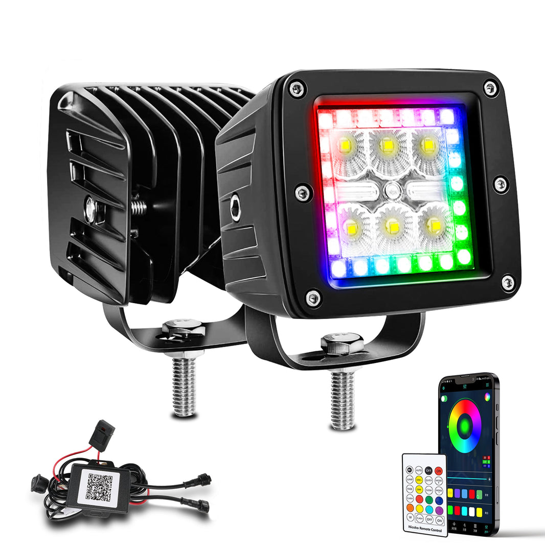 Nicoko 3inch 18W Flood Beam Square Pod Lights 2PCS