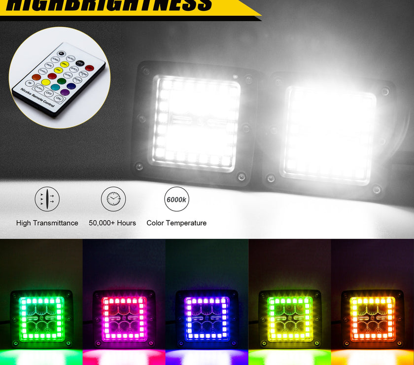 Nicoko 3inch 18W Flood Beam Square Pod Lights 2PCS