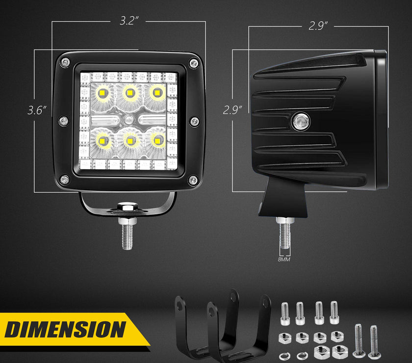 Nicoko 3inch 18W Flood Beam Square Pod Lights 2PCS