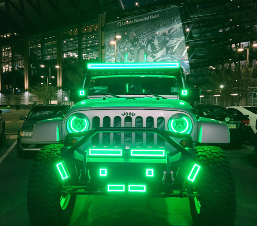 12 inch 72W 7200LM Straight Double Row Spot Flood LED Light Bar with RGB Halo Ring