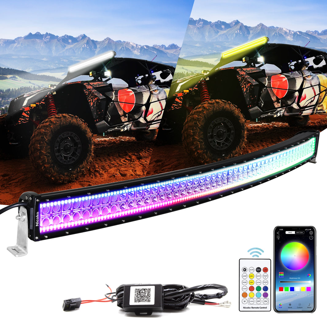 42 Inch 240W 24000LM Curved Amber White Double Row Spot Flood LED Light Bar with RGB Halo Ring