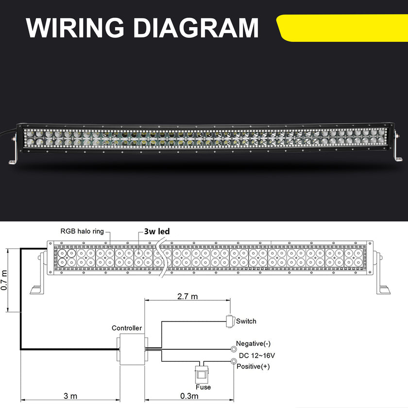 42 Inch 240W 24000LM Curved Amber White Double Row Spot Flood LED Light Bar with RGB Halo Ring