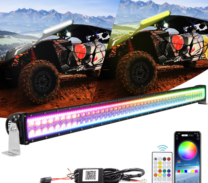 Nicoko Amber White Straight Led Light Bar 240w 42inch RGB Multicolor Chase Halo Over 200 Modes Controlled by App&Remote for Off Road Truck Polaris Razor Trucks SUV IP68 Waterproof