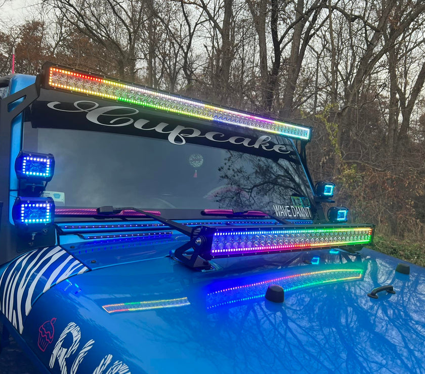 32 Inch 180W 18000LM Curved Double Row Spot Flood LED Light Bar with RGB Halo Ring
