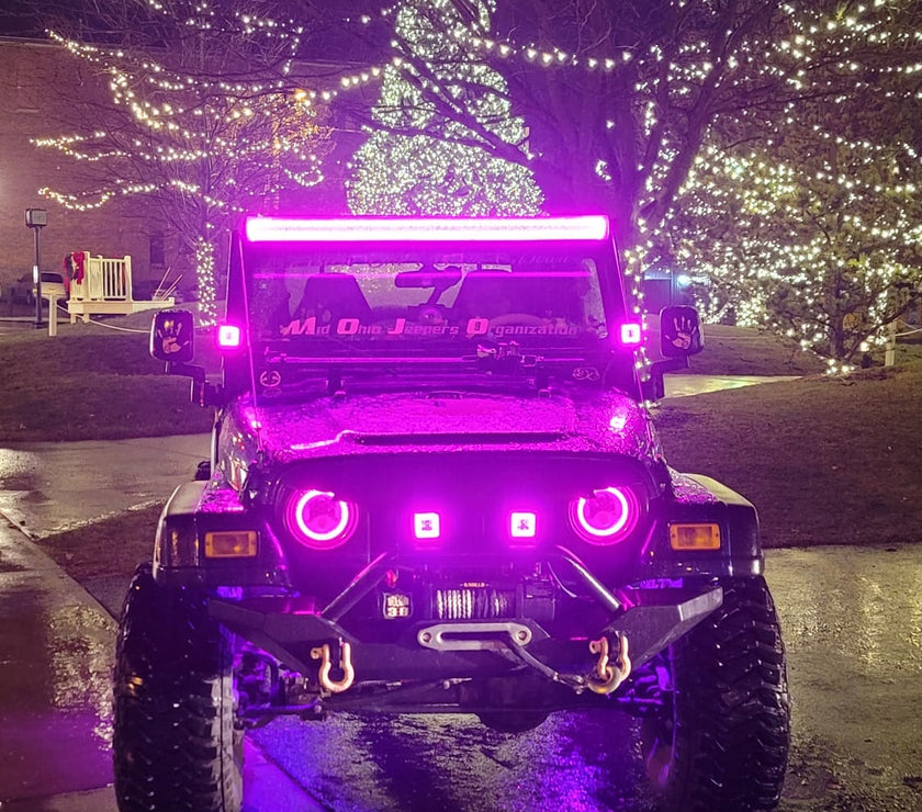 DOT Approved Nicoko Bluetooth app control 7" LED RGB Headlight Headlamp Flashing Muticolor RGB Chasing Angel Eye Halo with Music Function for Wrangler JK LJ CJ TJ Rubicon