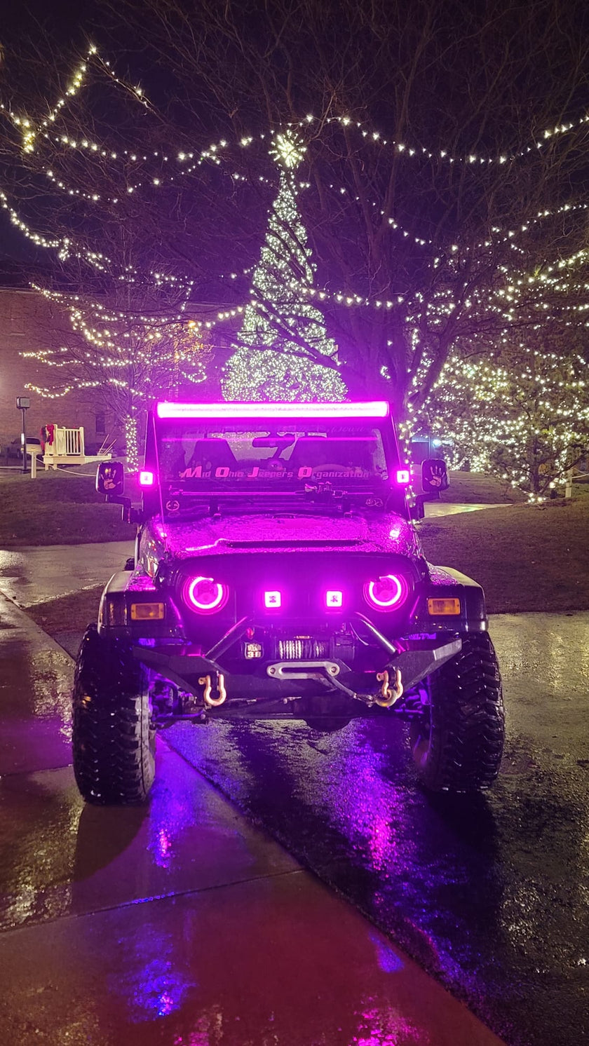 DOT Approved Nicoko Bluetooth app control 7" LED RGB Headlight Headlamp Flashing Muticolor RGB Chasing Angel Eye Halo with Music Function for Wrangler JK LJ CJ TJ Rubicon