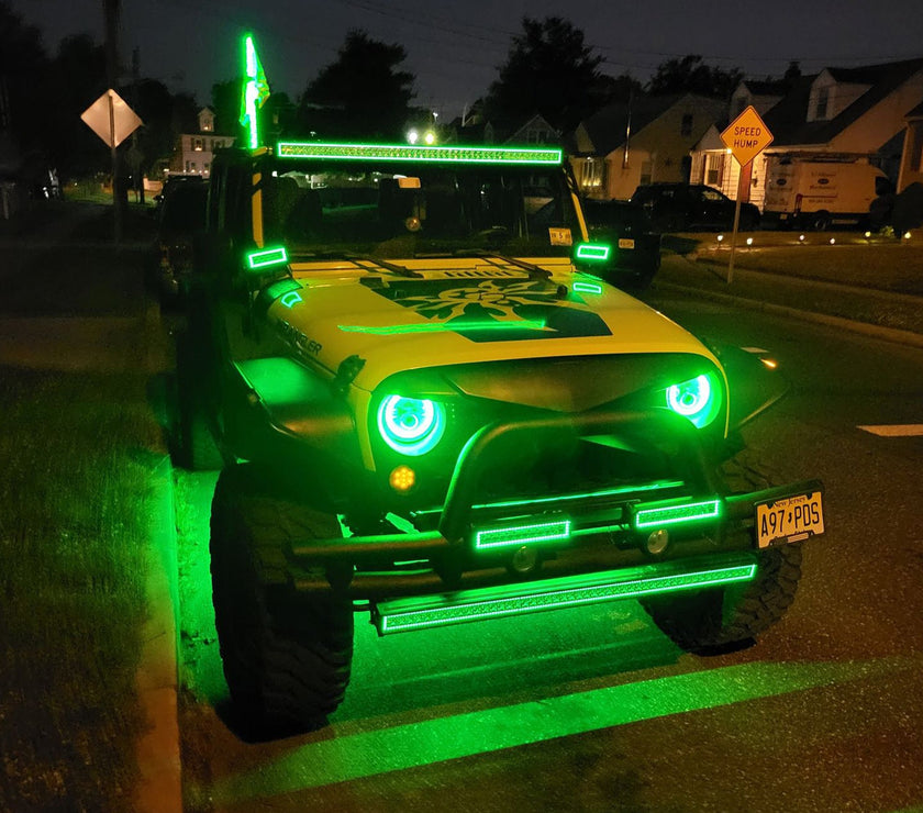 Nicoko 6 Pack RGB LED Chasing Multicolor Rock Lights with 108 LEDs Neon Underglow Kit with APP/RF Music Control Lighting with 4 Extension Wire Halo Over 200 Modes IP68 for Car，UTV, ATV, Truck 1 Year