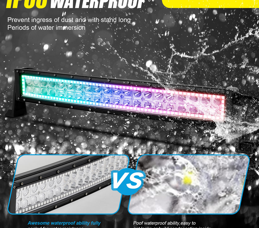 22 Inch 120W 12000LM Curved Amber White Double Row Spot Flood LED Light Bar with RGB Halo Ring
