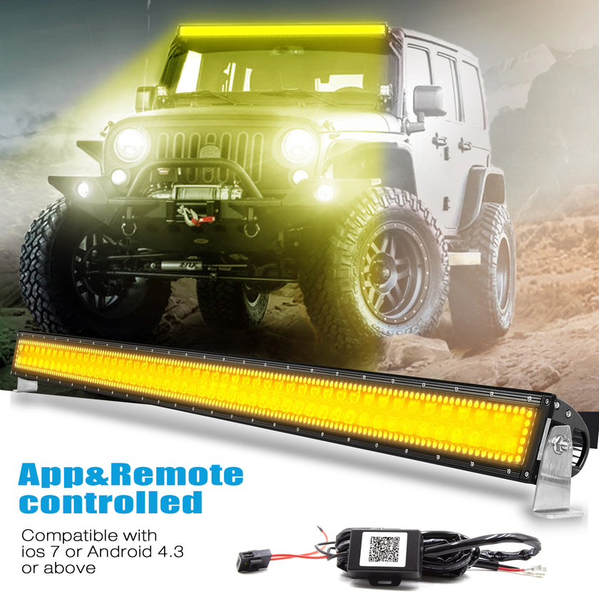 Nicoko Amber White Straight Led Light Bar 300w 52inch RGB Multicolor Chase Halo Over 200 Modes Controlled by App&Remote for Off Road Truck Polaris Razor Trucks SUV IP68 Waterproof