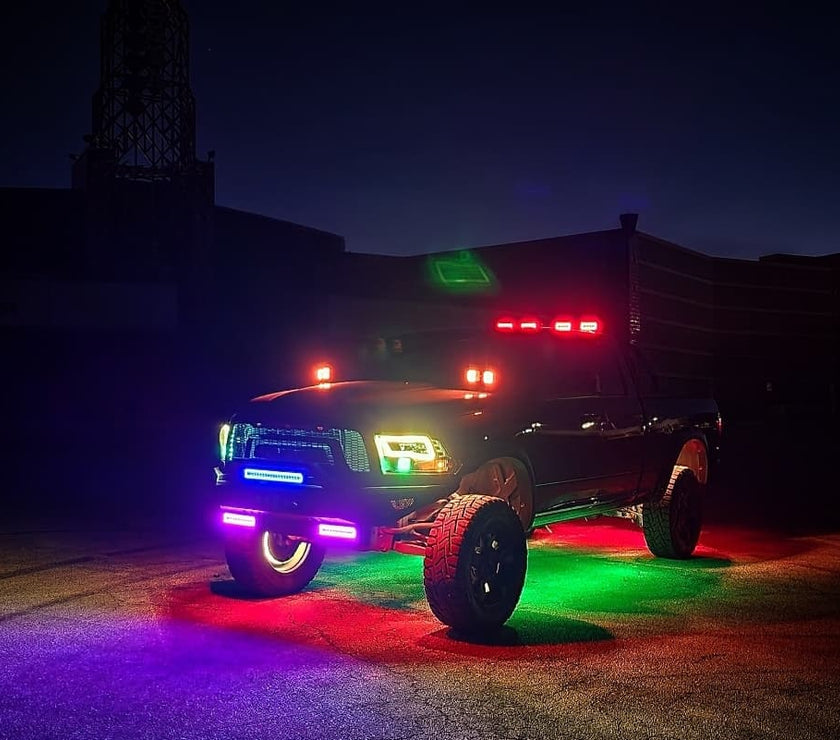 Nicoko 6 Pack RGB LED Chasing Multicolor Rock Lights with 108 LEDs Neon Underglow Kit with APP/RF Music Control Lighting with 4 Extension Wire Halo Over 200 Modes IP68 for Car，UTV, ATV, Truck 1 Year