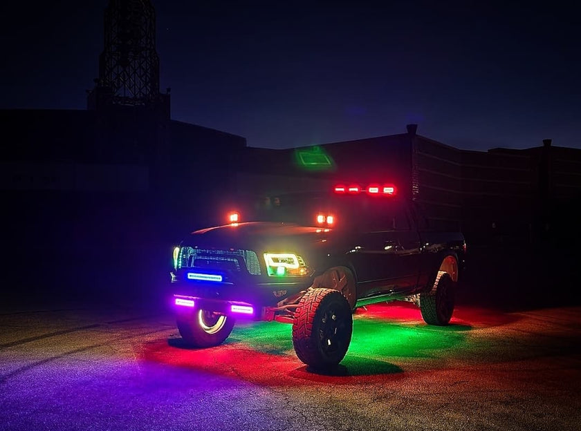 Nicoko 6 Pack RGB LED Chasing Multicolor Rock Lights with 108 LEDs Neon Underglow Kit with APP/RF Music Control Lighting with 4 Extension Wire Halo Over 200 Modes IP68 for Car，UTV, ATV, Truck 1 Year