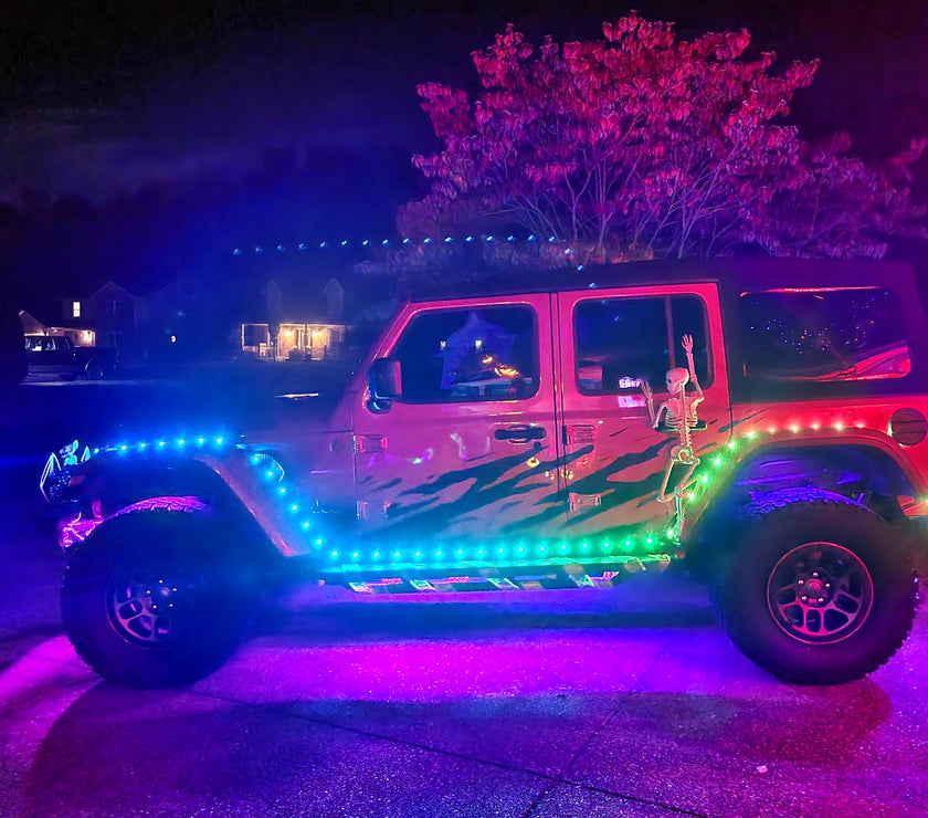 Nicoko 6 Pack RGB LED Chasing Multicolor Rock Lights with 108 LEDs Neon Underglow Kit with APP/RF Music Control Lighting with 4 Extension Wire Halo Over 200 Modes IP68 for Car，UTV, ATV, Truck 1 Year