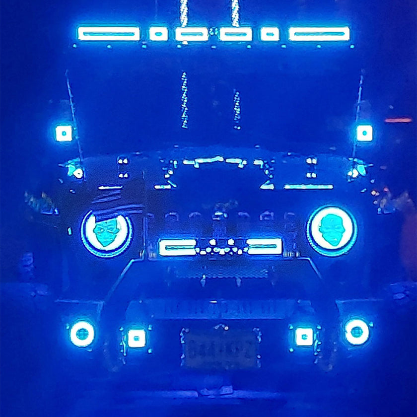 Nicoko Bluetooth app control 4" LED Fog Lights with Muticolor RGB Chase halo come with Music Function over 300 Chasing Modes for Wrangler JK JKU TJ LJ Dodge Chrysler Cherokee Front Bumper