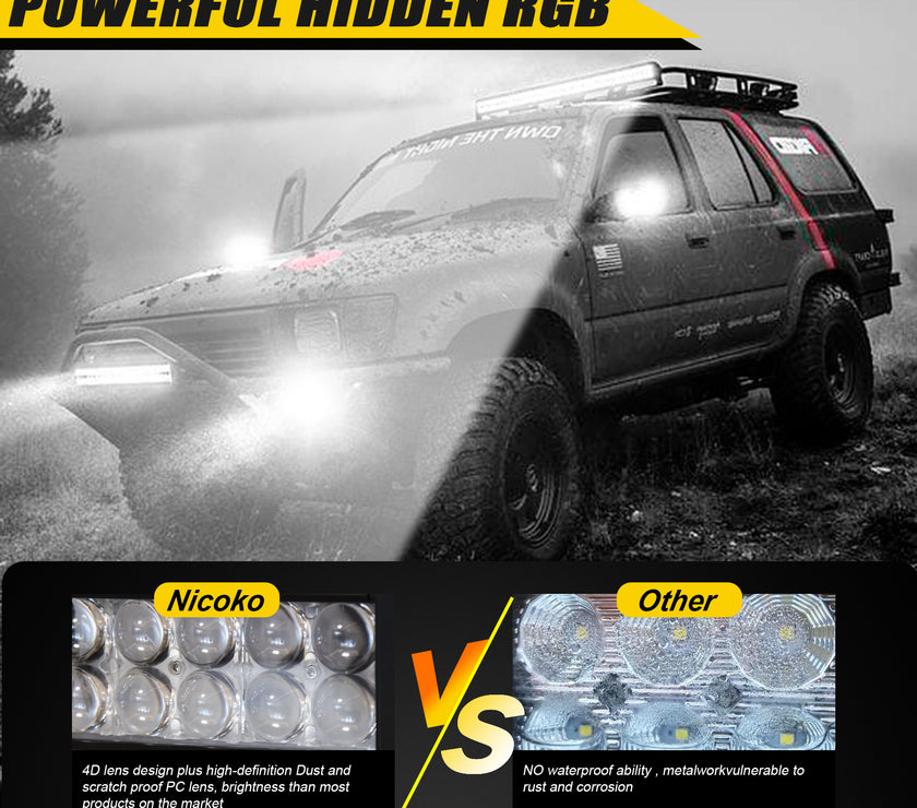 Nicoko 32" 180W Led Straight Chase Light Bar IP68 Waterproof Free Wiring Harness LED Strobe Flashing Light Bar Off Road Driving Fog Lamp for Jeeps, UTV, ATV, RZR, Trucks etc