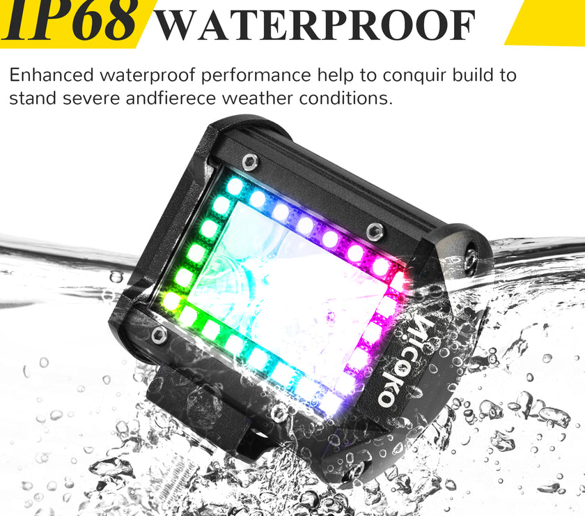 Nicoko RGB Led pods 4 pcs 4Inch 18W 1560LM Multicolor Spot Chase Lights App&Remote Controlled