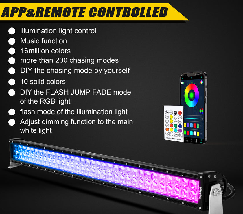 Nicoko 32" 180W Led Straight Chase Light Bar IP68 Waterproof Free Wiring Harness LED Strobe Flashing Light Bar Off Road Driving Fog Lamp for Jeeps, UTV, ATV, RZR, Trucks etc