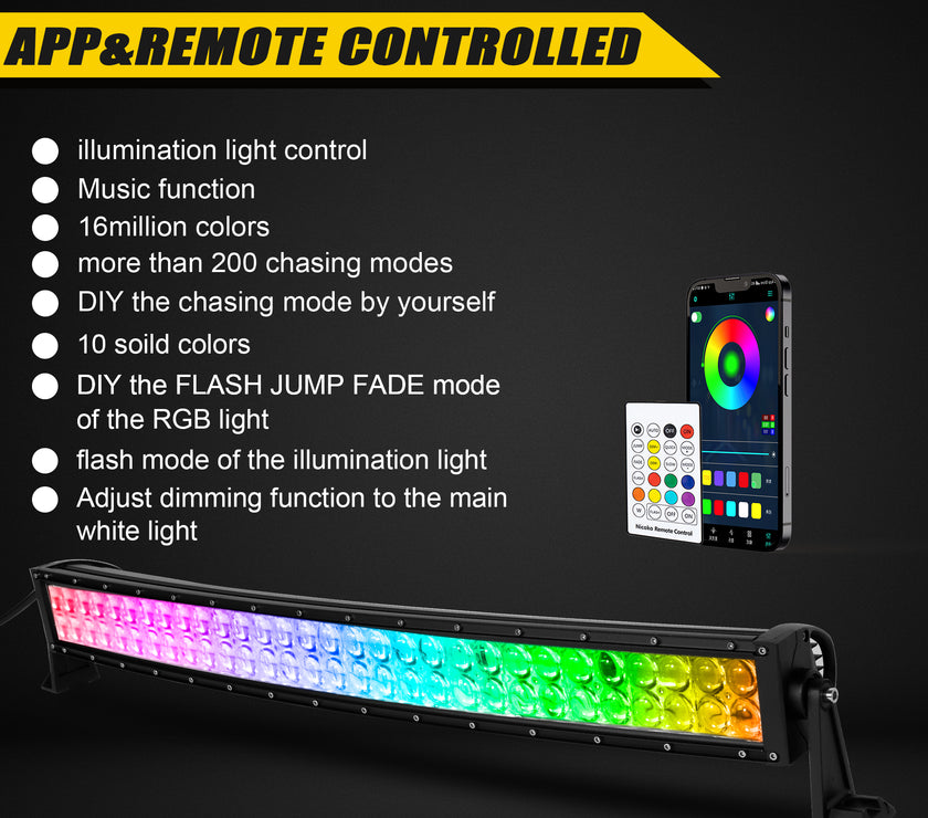 Nicoko 32" 180W Led Straight Chase Light Bar IP68 Waterproof Free Wiring Harness LED Strobe Flashing Light Bar Off Road Driving Fog Lamp for Jeeps, UTV, ATV, RZR, Trucks etc