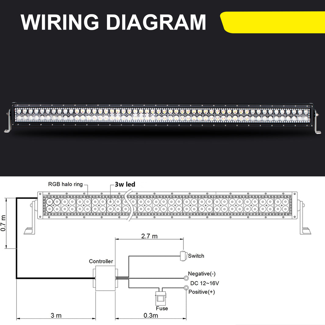 Nicoko Amber White Straight Led Light Bar 300w 52inch RGB Multicolor Chase Halo Over 200 Modes Controlled by App&Remote for Off Road Truck Polaris Razor Trucks SUV IP68 Waterproof