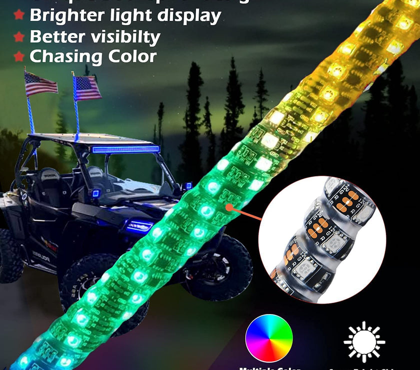 Nicoko (2 Pack) 5ft LED Whip Light with Bluetooth& Remote Control