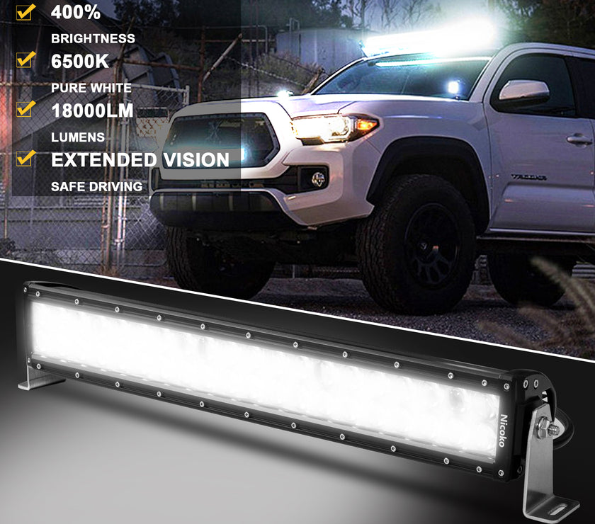 Nicoko 22" 120W Led Straight Chase Light Bar IP68 Waterproof Free Wiring Harness LED Strobe Flashing Light Bar Off Road Driving Fog Lamp for Jeeps, UTV, ATV, RZR, Trucks etc