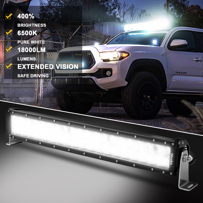 Nicoko 22" 120W Led Straight Chase Light Bar IP68 Waterproof Free Wiring Harness LED Strobe Flashing Light Bar Off Road Driving Fog Lamp for Jeeps, UTV, ATV, RZR, Trucks etc