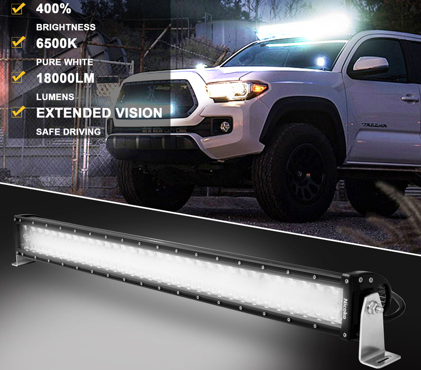 Nicoko 32" 180W Led Straight Chase Light Bar IP68 Waterproof Free Wiring Harness LED Strobe Flashing Light Bar Off Road Driving Fog Lamp for Jeeps, UTV, ATV, RZR, Trucks etc