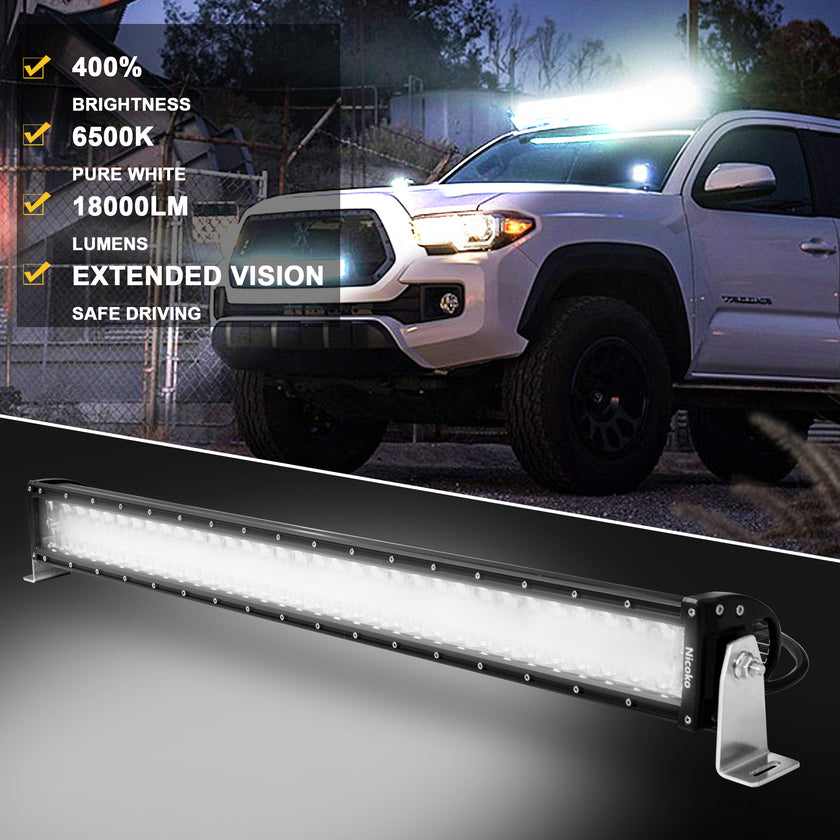 Nicoko 32" 180W Led Straight Chase Light Bar IP68 Waterproof Free Wiring Harness LED Strobe Flashing Light Bar Off Road Driving Fog Lamp for Jeeps, UTV, ATV, RZR, Trucks etc