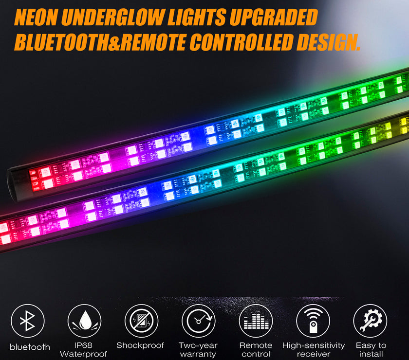 Nicoko Double Row 15.7inch RGB Chase LED Marine Navigation Light Strip Kit Neon Ambient Lighting Strips Bluetooth&Remote Controlled IP68 Waterproof 2 Years Warranty for Fishing Boat Pack 2