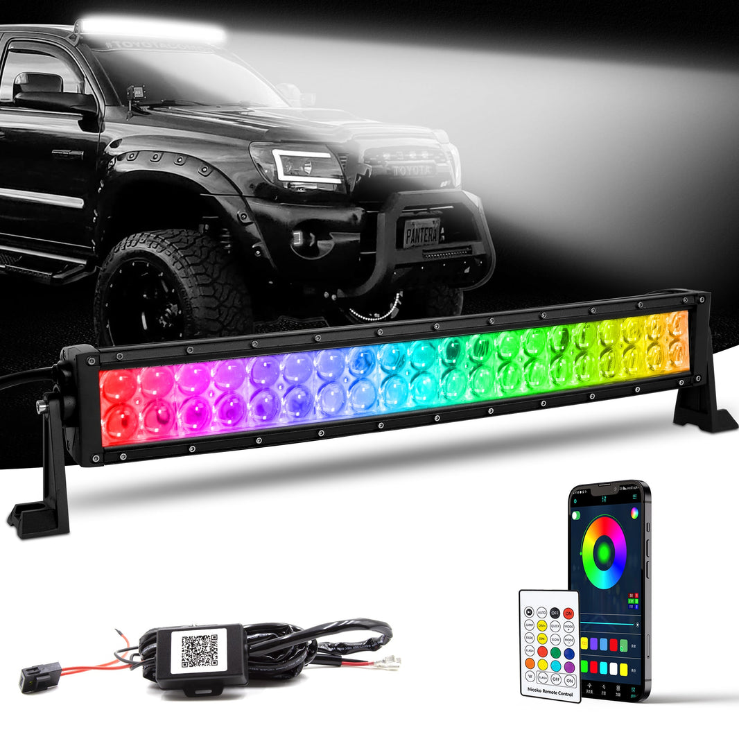 Nicoko 22" 120W Led Curved Chase Light Bar IP68 Waterproof Free Wiring Harness LED Strobe Flashing Light Bar Off Road Driving Fog Lamp for Jeeps, UTV, ATV, RZR, Trucks etc