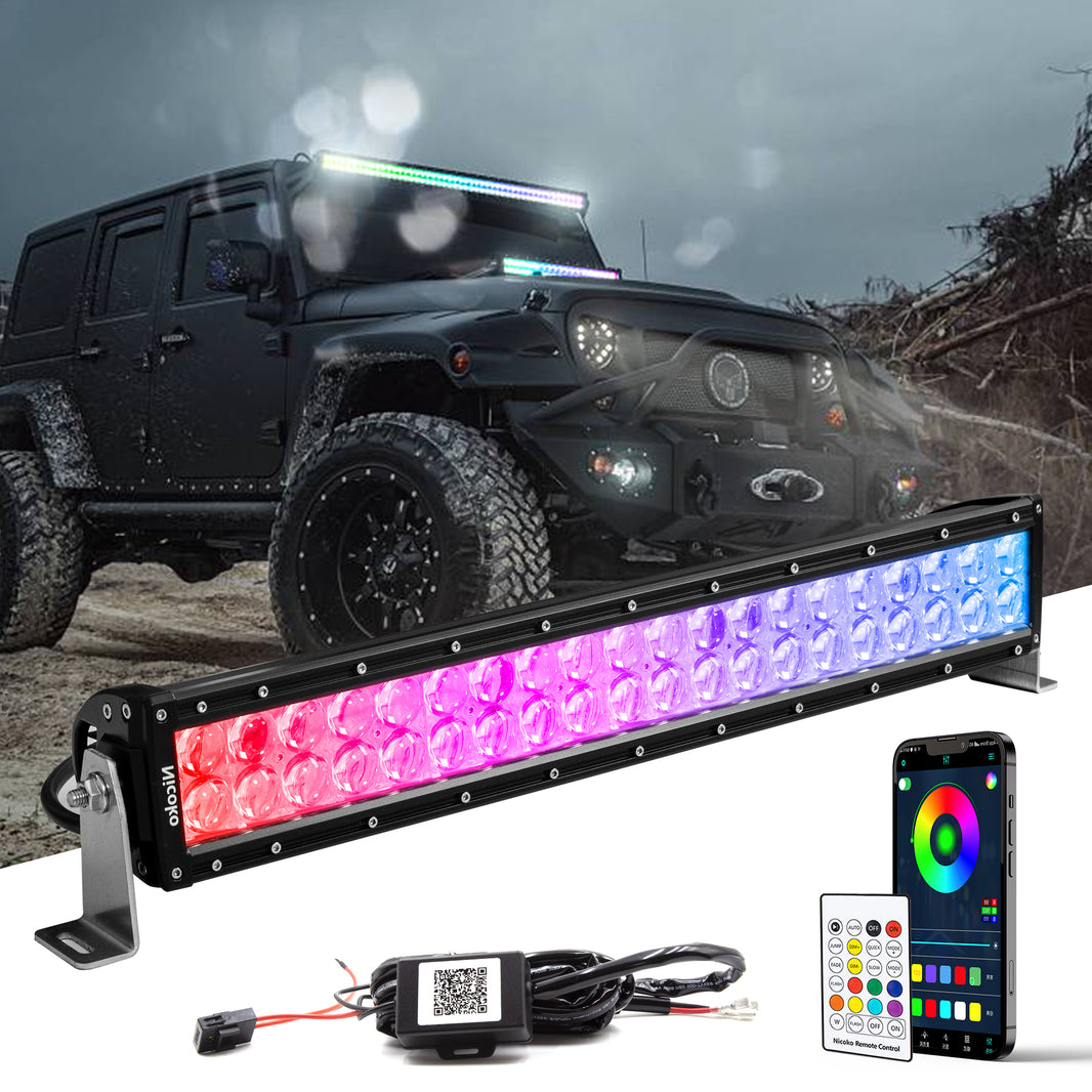 Nicoko 22" 120W Led Straight Chase Light Bar IP68 Waterproof Free Wiring Harness LED Strobe Flashing Light Bar Off Road Driving Fog Lamp for Jeeps, UTV, ATV, RZR, Trucks etc