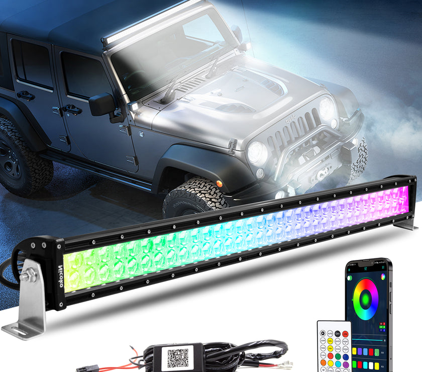 Nicoko 32" 180W Led Straight Chase Light Bar IP68 Waterproof Free Wiring Harness LED Strobe Flashing Light Bar Off Road Driving Fog Lamp for Jeeps, UTV, ATV, RZR, Trucks etc