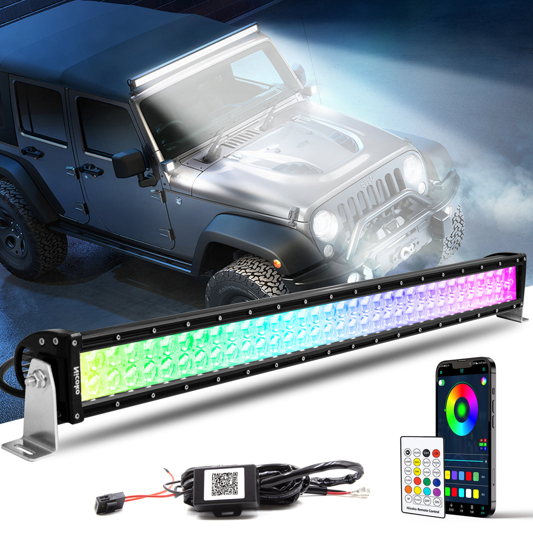 Nicoko 32" 180W Led Straight Chase Light Bar IP68 Waterproof Free Wiring Harness LED Strobe Flashing Light Bar Off Road Driving Fog Lamp for Jeeps, UTV, ATV, RZR, Trucks etc