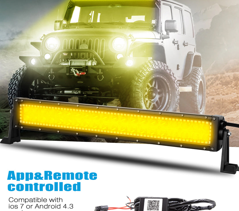 Nicoko Amber White Straight Led Light Bar 120w 22inch RGB Multicolor Chase Halo Over 200 Modes Controlled by App&Remote for Off Road Truck Polaris Razor Trucks SUV IP68 Waterproof