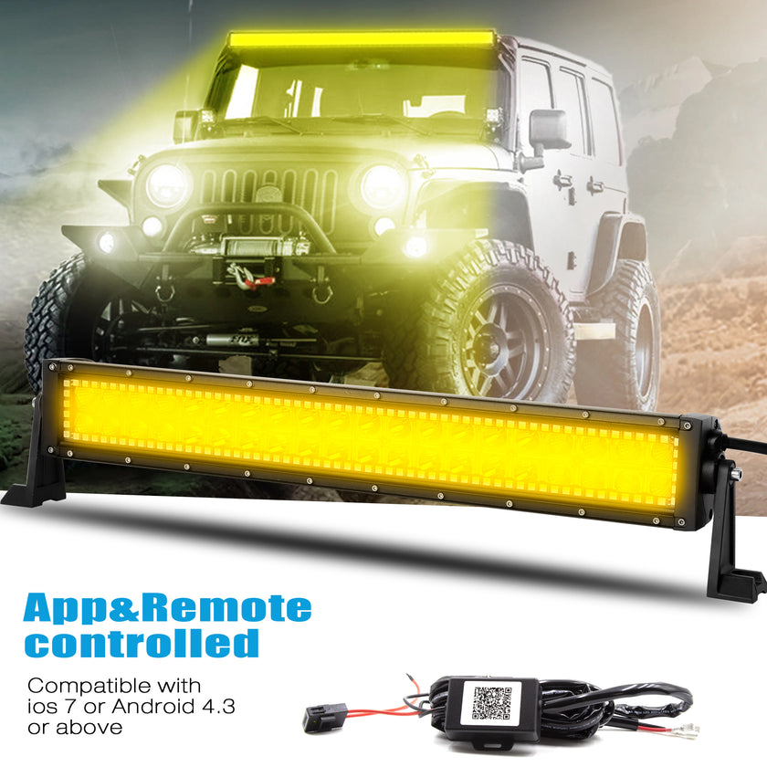 Nicoko Amber White Straight Led Light Bar 120w 22inch RGB Multicolor Chase Halo Over 200 Modes Controlled by App&Remote for Off Road Truck Polaris Razor Trucks SUV IP68 Waterproof