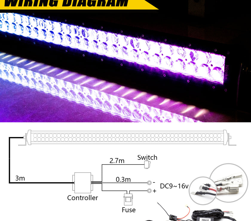 Nicoko 22" 120W Led Straight Chase Light Bar IP68 Waterproof Free Wiring Harness LED Strobe Flashing Light Bar Off Road Driving Fog Lamp for Jeeps, UTV, ATV, RZR, Trucks etc