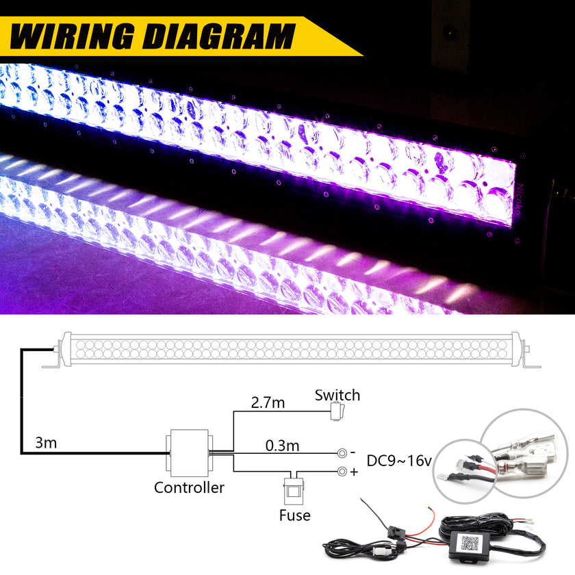 Nicoko 22" 120W Led Straight Chase Light Bar IP68 Waterproof Free Wiring Harness LED Strobe Flashing Light Bar Off Road Driving Fog Lamp for Jeeps, UTV, ATV, RZR, Trucks etc