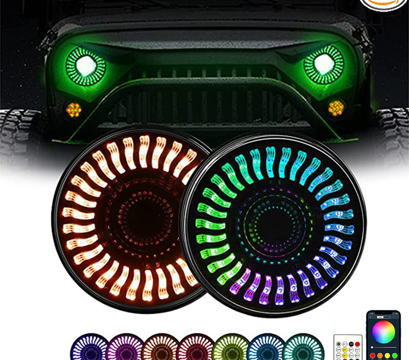 Nicoko Amber Turn Signal Led RGB Halo Headlight 7 inch Round Lights