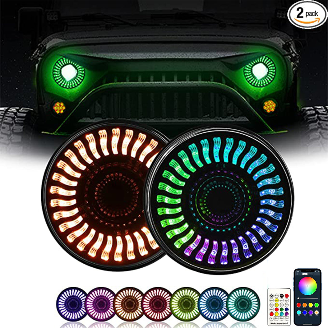 Nicoko Amber Turn Signal Led RGB Halo Headlight 7 inch Round Lights