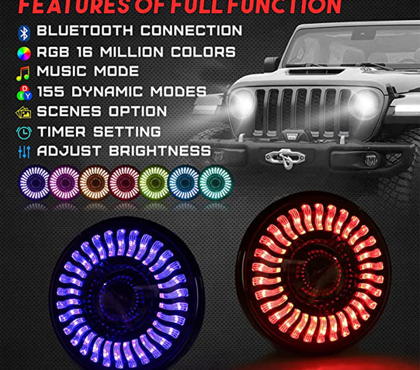 Nicoko Amber Turn Signal Led RGB Halo Headlight 7 inch Round Lights