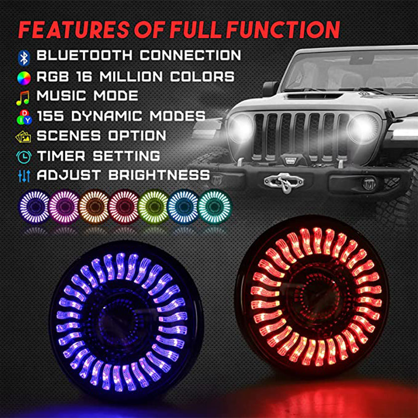 Nicoko Amber Turn Signal Led RGB Halo Headlight 7 inch Round Lights