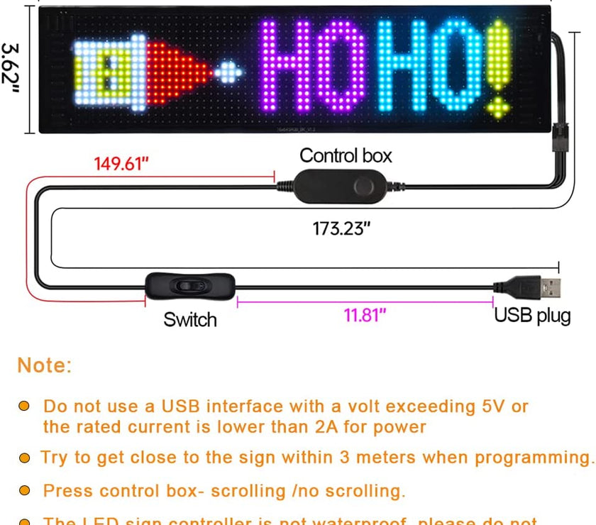 Nicoko LED Matrix panel Bluetooth APP Control USB 5V Flexible LED Screen Scrolling Text Pattern Animation LED sign display 4.8x26.8 inch