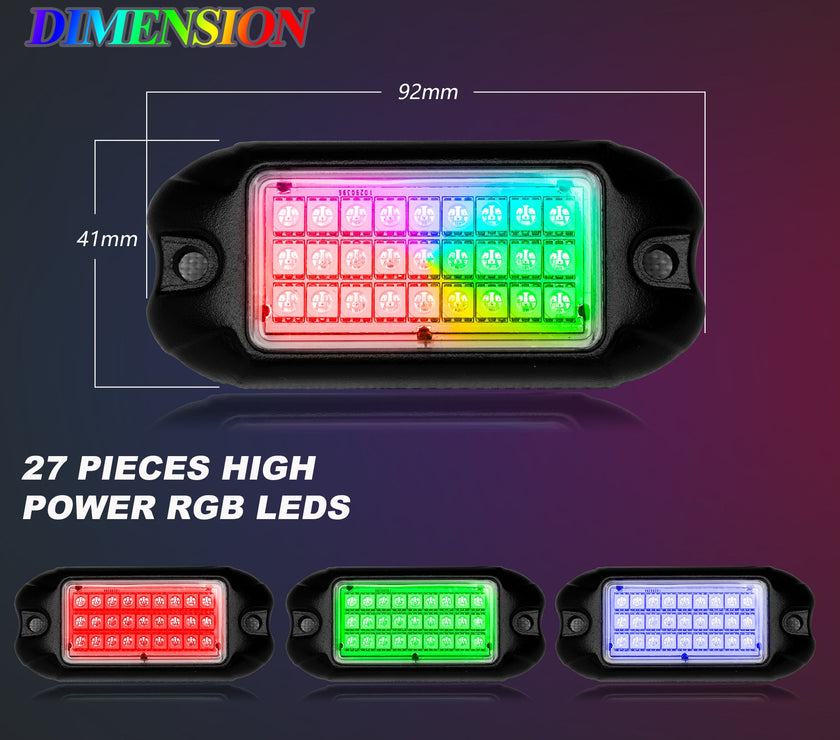 Nicoko 6 Pack RGB LED Chasing Multicolor Rock Lights with 108 LEDs Neon Underglow Kit with APP/RF Music Control Lighting with 4 Extension Wire Halo Over 200 Modes IP68 for Car，UTV, ATV, Truck 1 Year