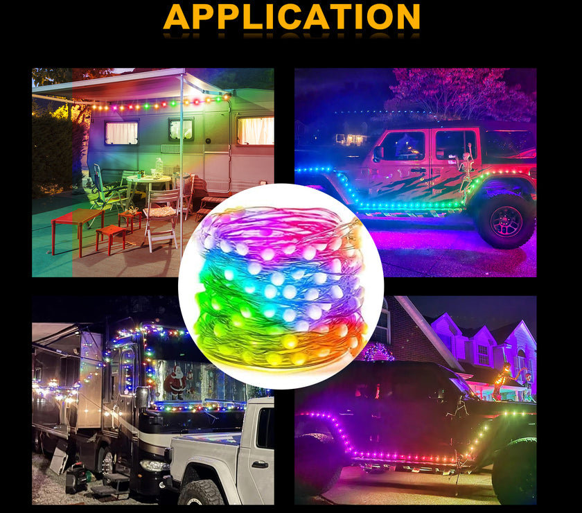 Nicoko LED RV Twinkle Fairy Lights DC 12V Color Changing RV& Campers Exterior RV Awning Lights App&Remote Control - 4x16.4 Ft Smart Led Christmas String Parade Lights Music Sync for Jeep Truck SUV