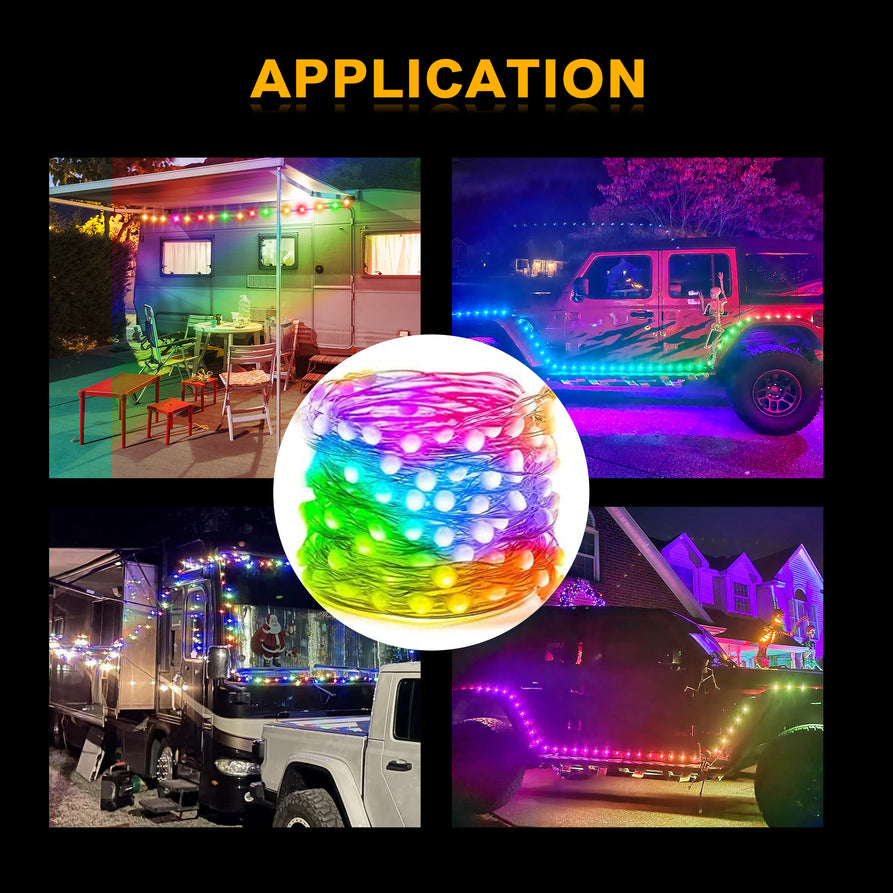 Nicoko LED RV Twinkle Fairy Lights DC 12V Color Changing RV& Campers Exterior RV Awning Lights App&Remote Control - 4x16.4 Ft Smart Led Christmas String Parade Lights Music Sync for Jeep Truck SUV
