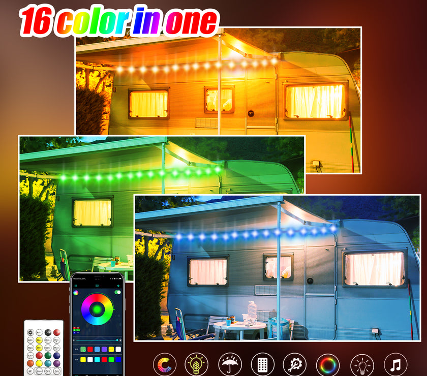 Nicoko LED RV Twinkle Fairy Lights DC 12V Color Changing RV& Campers Exterior RV Awning Lights App&Remote Control - 4x16.4 Ft Smart Led Christmas String Parade Lights Music Sync for Jeep Truck SUV
