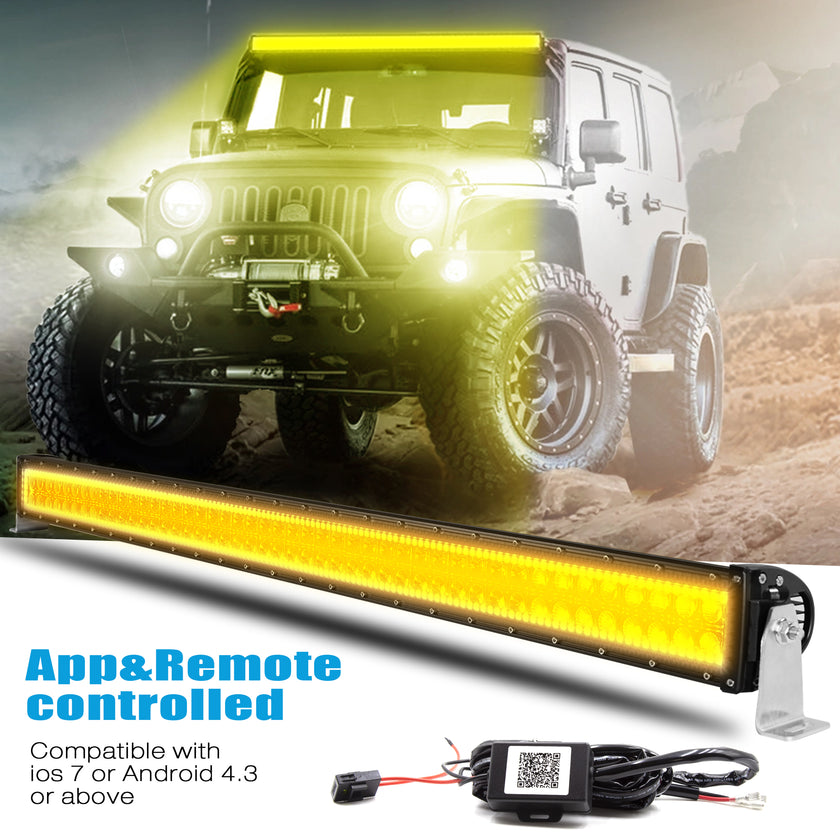 Nicoko Amber White Straight Led Light Bar 240w 42inch RGB Multicolor Chase Halo Over 200 Modes Controlled by App&Remote for Off Road Truck Polaris Razor Trucks SUV IP68 Waterproof